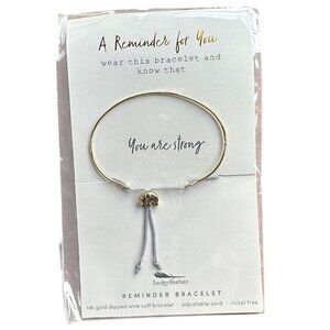 NEW LUCKY FEATHER 14K Gold Dipped Reminder Mantra Bracelet You Are Strong